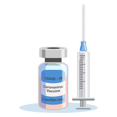 Covid-19 Coronavirus concept. vaccine vial and syringe. pandemic covid-19 outbreak. isolated icon. flat