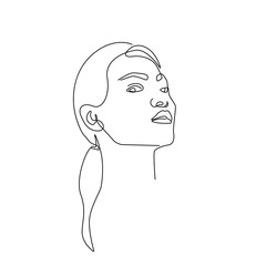 Continuous Line Drawing of Abstract Woman Face, Fashion Minimalist Concept, Woman Beauty Drawing, Vector Illustration. Good for Prints, T-shirt, Banners, Slogan Design Modern Graphics Style