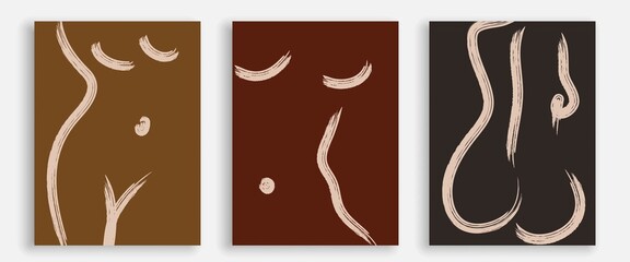 Vector Prints Set with Woman Body Line Art Style. Female Figure Poster. Modern Wall Art, Aesthetic Design. Perfect for Home Decor, Wall Art Posters, or t-shirt Print, Mobile Case. Vector EPS 10
