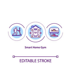 Smart home gym concept icon. Inovational devices for home to workout. Exercises that improve muscles idea thin line illustration. Vector isolated outline RGB color drawing. Editable stroke