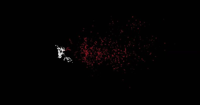 The words «14 February» crumble into particles. Valentine's Day. 4k video