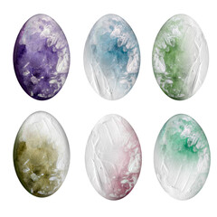 Easter eggs stylized multicolored textured set. Template for decorating designs and illustrations.