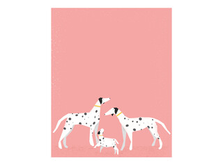 Vector illusteration of dog series.Dalmatian family on pink background.Image with noise and grainy. Concept of family love.