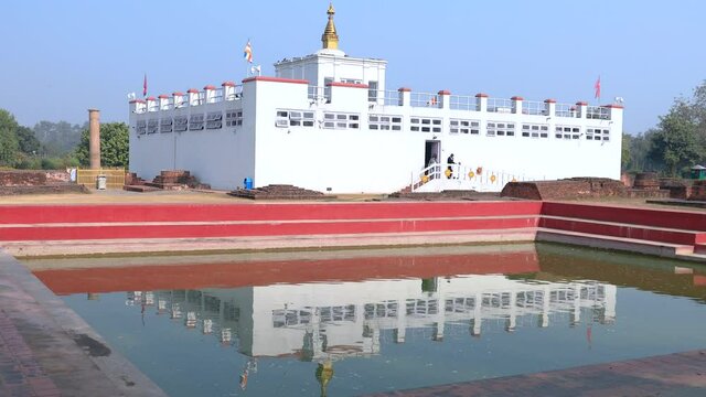 Holy Maya Devi Temple in Lumbini. The temple is a sacred pilgrimage site for Buddhist devotees around the world.
