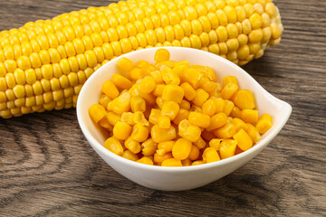 Sweet yellow corn in the bowl