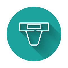 White line Groin guard for martial arts icon isolated with long shadow background. Green circle button. Vector.