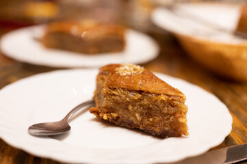 Sweet baklava dessert on a plate