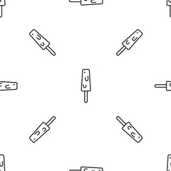 Grey line Ice cream on stick icon isolated seamless pattern on white background. Sweet symbol. Vector.