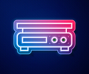 Fototapeta premium Glowing neon line Electronic scales icon isolated on blue background. Weight measure equipment. Vector.