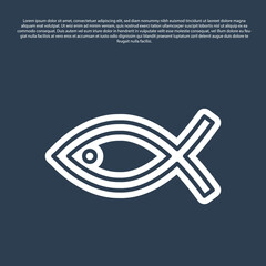 Blue line Christian fish symbol icon isolated on blue background. Jesus fish symbol. Vector.
