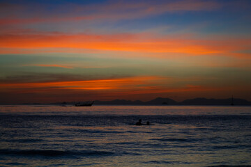 Sunset on  Ao Nang beach Krabi province Thailand
