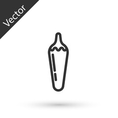 Grey line Hot chili pepper pod icon isolated on white background. Design for grocery, culinary products, seasoning and spice package, cooking book. Vector.