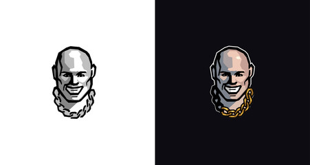 Bold man male face logo design, vintage boxer fight design logo template