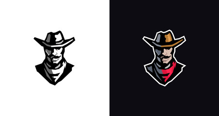 Cowboy with mustache man male face logo design, vintage design logo template