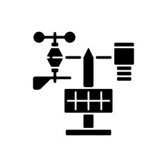 Weather stations black glyph icon. Agriculture meteo analysis. Optimal farming conditions. Weather data. Environmental monitoring. Silhouette symbol on white space. Vector isolated illustration