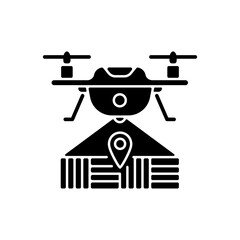 Drone mapping black glyph icon. Smart agriculture. Surveying engineering. Field intelligence. Farming robotics. Silhouette symbol on white space. Vector isolated illustration