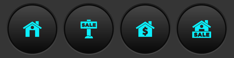 Set House, Hanging sign with Sale, dollar symbol and icon. Vector.