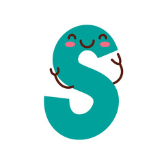 Letter S. Funny character with cute face. Design for kids room, poster, nursery typography.
