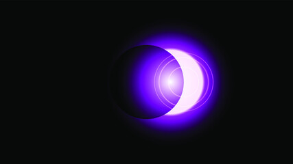 Sun Eclipse Purple Fire Dark Background Vector Moon Design Style Space Science Glow Light