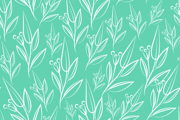 Naklejka na ściany i meble vector seamless floral pattern with silhouettes of meadow grasses. Forget-me-not flowers. Vintage style. white lines on blue background