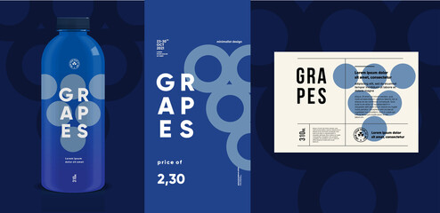 Grapes. Flat vector illustration. Price tag, label, packaging and product poster. Label design template on a bottle. Minimalistic, modern label.