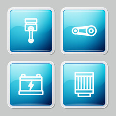 Set line Engine piston, Timing belt kit, Car battery and air filter icon. Vector.