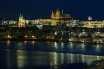 Fototapeta na wymiar Charles Bridge and old Prague's nighty panorama.