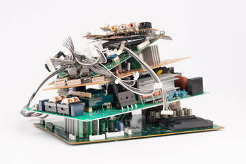 electronic PCB garbage as background from recycle industry and old consumer devices