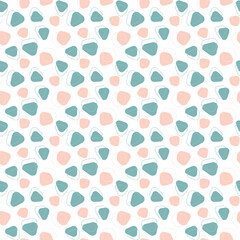 Endless background with colorful spots. Seamless pattern of menthol and peach shapes on the white background.