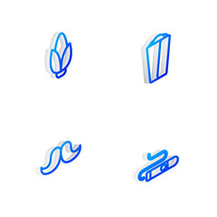 Set Isometric line Burrito, Corn, Mustache and Cigar icon. Vector.