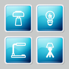 Set line Table lamp, Light bulb, and Floor icon. Vector.