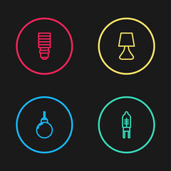 Set line Lamp hanging, Light emitting diode, Table lamp and LED light bulb icon. Vector.