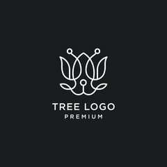 Abstract elegant tree flower line logo icon vector design. Graceful lined vector sign