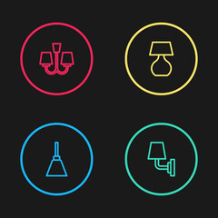 Set line Chandelier, Wall lamp or sconce, Table and icon. Vector.