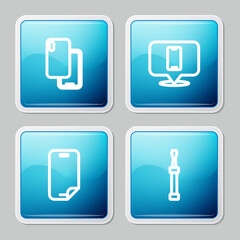 Set line Smartphone, Phone repair service, Glass screen protector and Screwdriver icon. Vector.