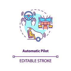 Automatic pilot concept icon. Autopilot idea thin line illustration. Device for controlling vehicle without constant human intervention. Vector isolated outline RGB color drawing. Editable stroke