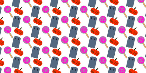 Halloween seamless pattern with pumpkin and candy background.