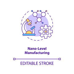 Nano-level manufacturing concept icon. Cyber-physical systems usage benefit idea thin line illustration. Nanoscaled materials production. Vector isolated outline RGB color drawing. Editable stroke