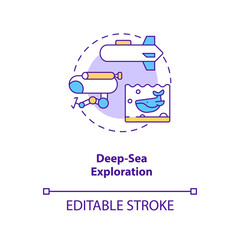 Deep-sea exploration concept icon. CPS usage idea thin line illustration. Physical and biological conditions on ocean bed investigation. Vector isolated outline RGB color drawing. Editable stroke