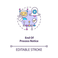 End process notice concept icon. M2M communication type idea thin line illustration. Receiving notifications for predictive maintenance. Vector isolated outline RGB color drawing. Editable stroke