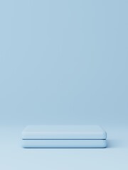 Minimal stage mock up. Light blue square base. Pedestal for display. Empty product stand. Blank...