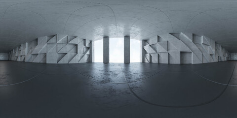360 spherical panorama view of modern concrete futuristic architecture hall 3d render illustration © eliahinsomnia