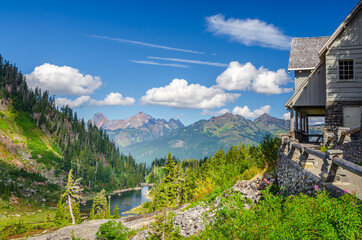 Majestic mountains in Bagley Lake Park, Mount Baker, Washington, USA.