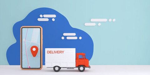 3D Online express delivery service concept, fast response delivery by scooter, courier Pickup, Delivery, Online Shipping Services. 3d Rendering.	