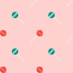 Lollipop seamless pattern. sweet candy texture. Strawberry sweets taste repeating background. Cute ornament for kids fabrics.