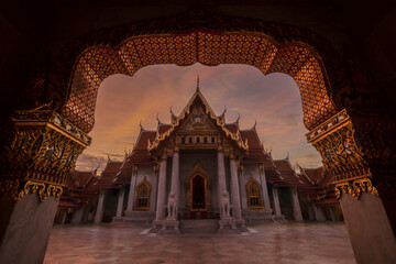 Beautiful Thai Marble Temple (Wat Benchamabophit) during twilight