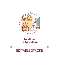 Food loss in agriculture concept icon. Food waste type idea thin line illustration. Problem in produce industry. Grain crops storage. Vector isolated outline RGB color drawing. Editable stroke