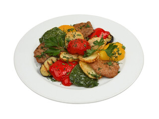 Ajab sandal. Salad with meat and grilled vegetables
