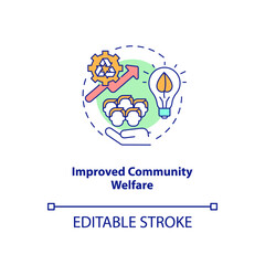 Improved community welfare concept icon. Organic waste reduction benefit idea thin line illustration. Environmental sustainability. Vector isolated outline RGB color drawing. Editable stroke