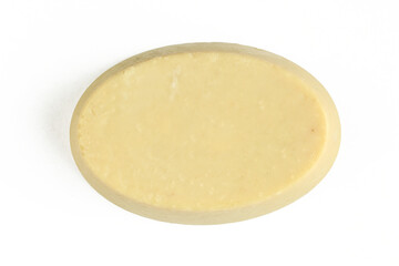 Natural soap bar isolated on white background. Top view